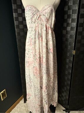 Hollister Floral Sleeveless Maxi Dress White and Pink
